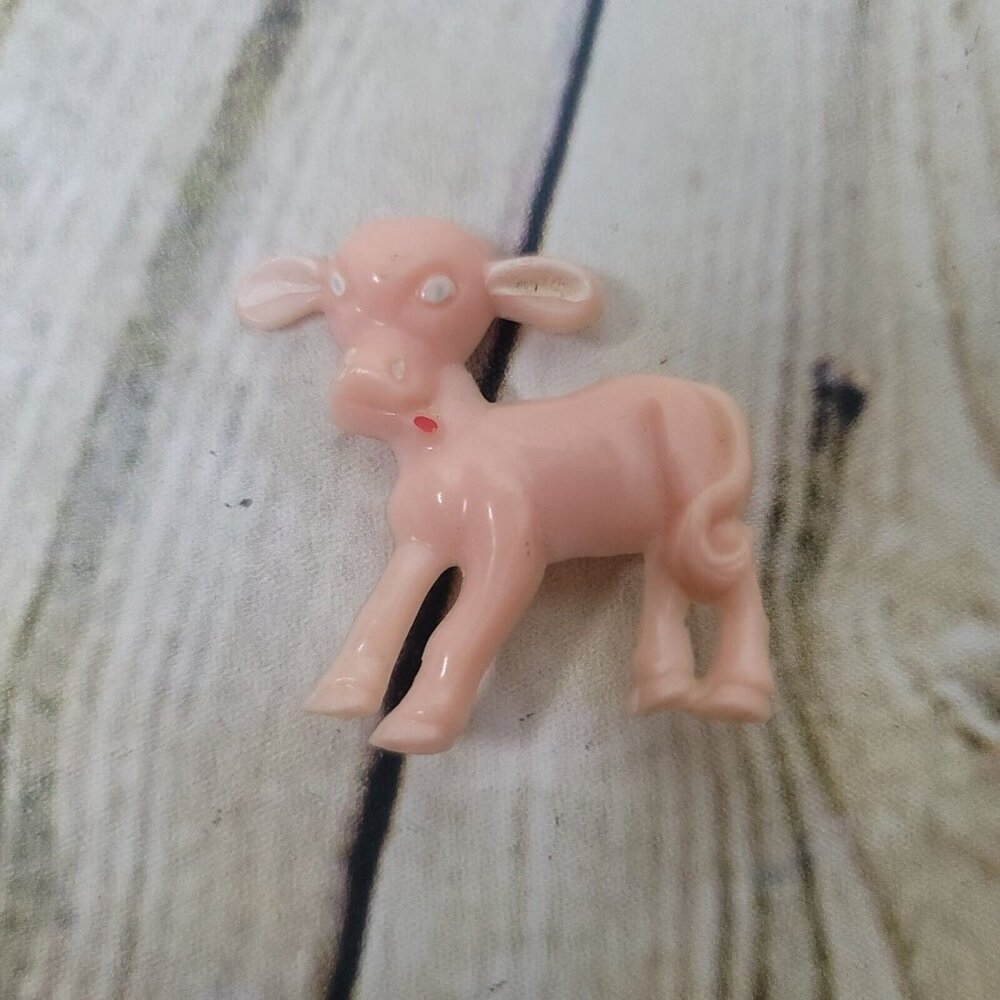 VINTAGE Celluloid Plastic Pink Donkey Western Brooch Pin Appx 1.5 in